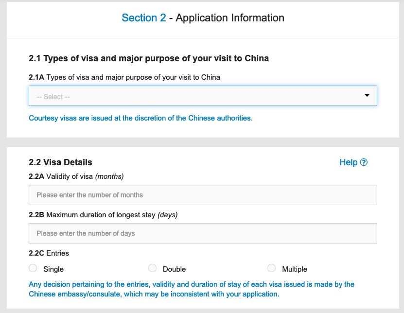 Antrag China Visum – Reisedetails